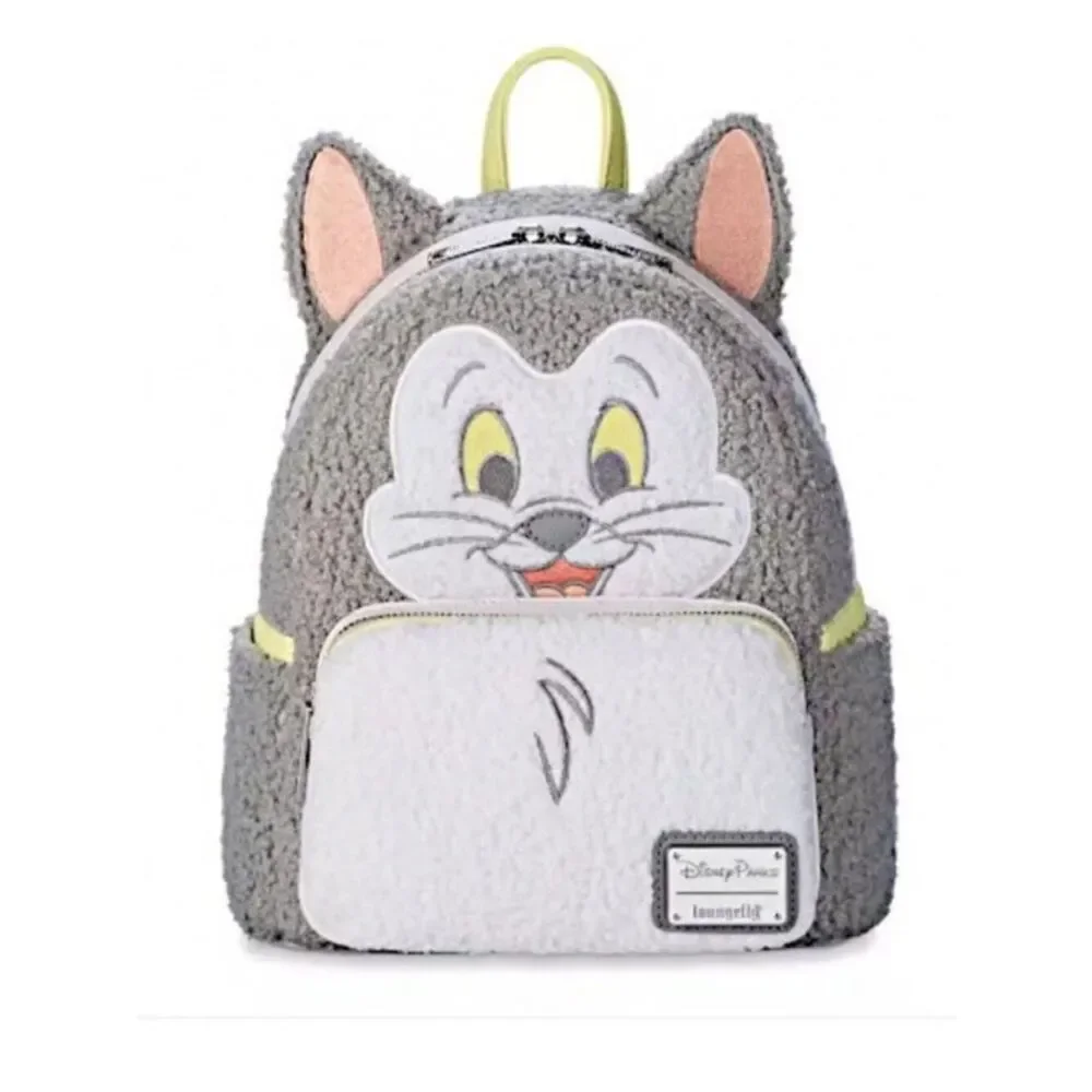 Loungefly Disney Figaro Cat Mini Backpack Pinocchio Fuzzy Sherpa Gray Kitten NWT